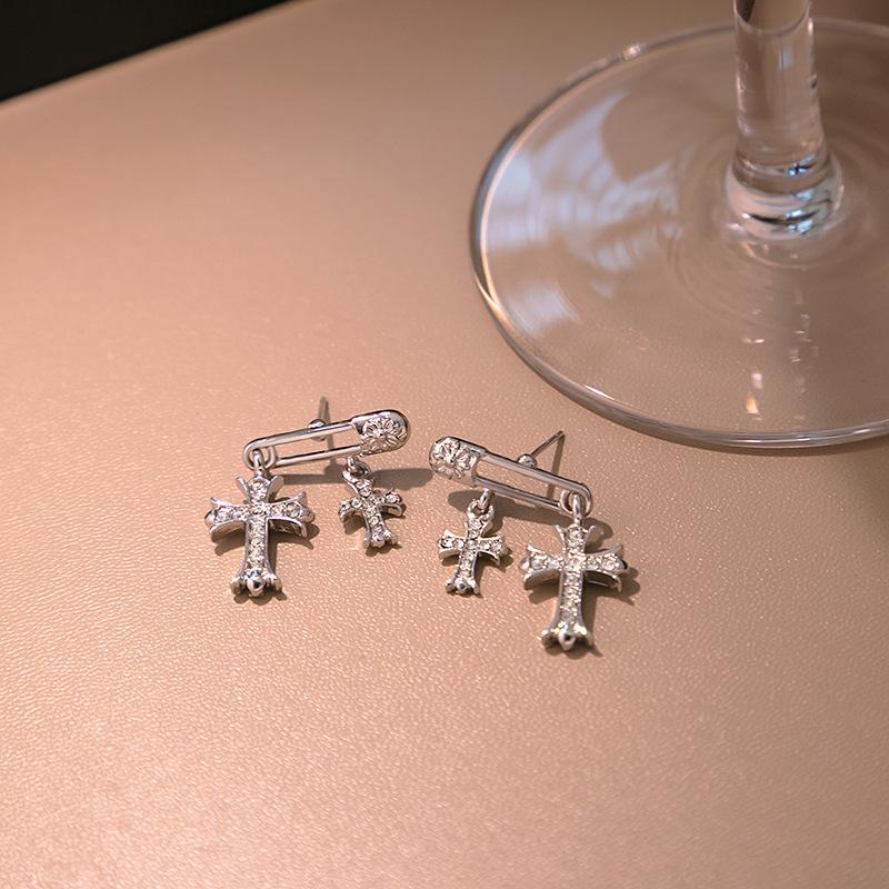 Fashion Retro Cross Pin Stud Earrings Niche Light Luxury Creative Pendant Earrings Earrings Women