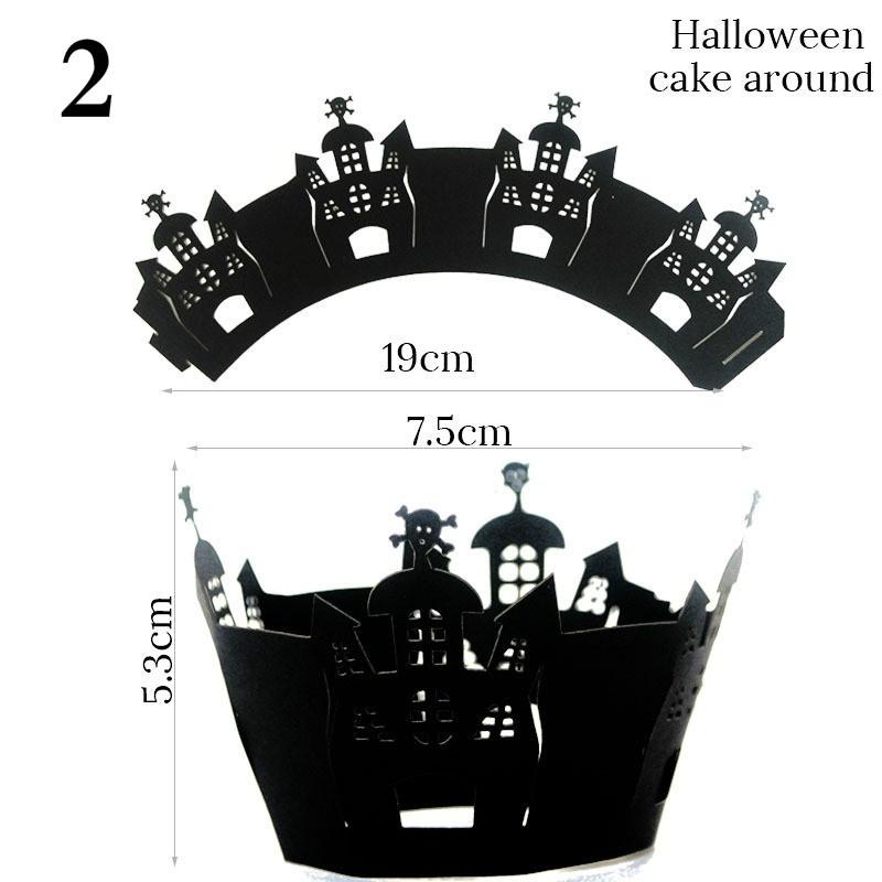 12pcs/set Halloween Hollow Paper Cup Spider Web Pumpkin Horror Castle Cake Wrap