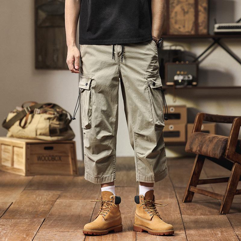 Men s Summer New Overalls Trendy Brand Men s High-end Pants Casual Loose Eight-point Pants Men s Straight Casual 30 хаки