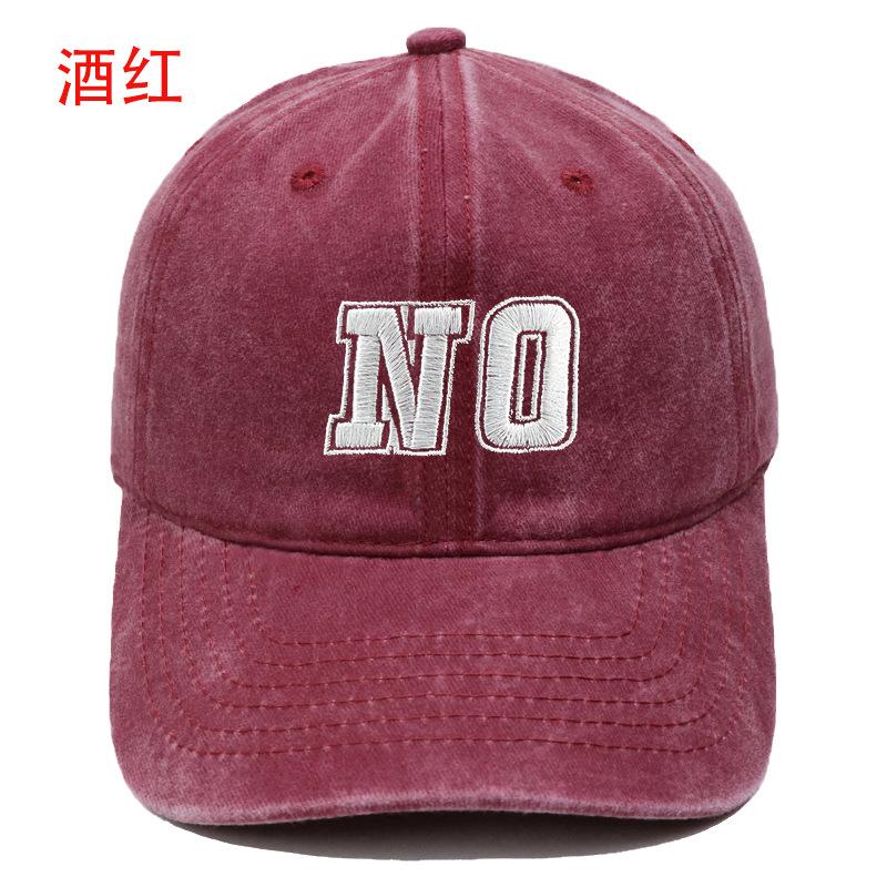 Neue Baseballkappe mit aufgesticktem Buchstaben NO, gewaschene Retro-Kappe für Männer und Frauen, Paar, lässiger Outdoor-Sonnenhut