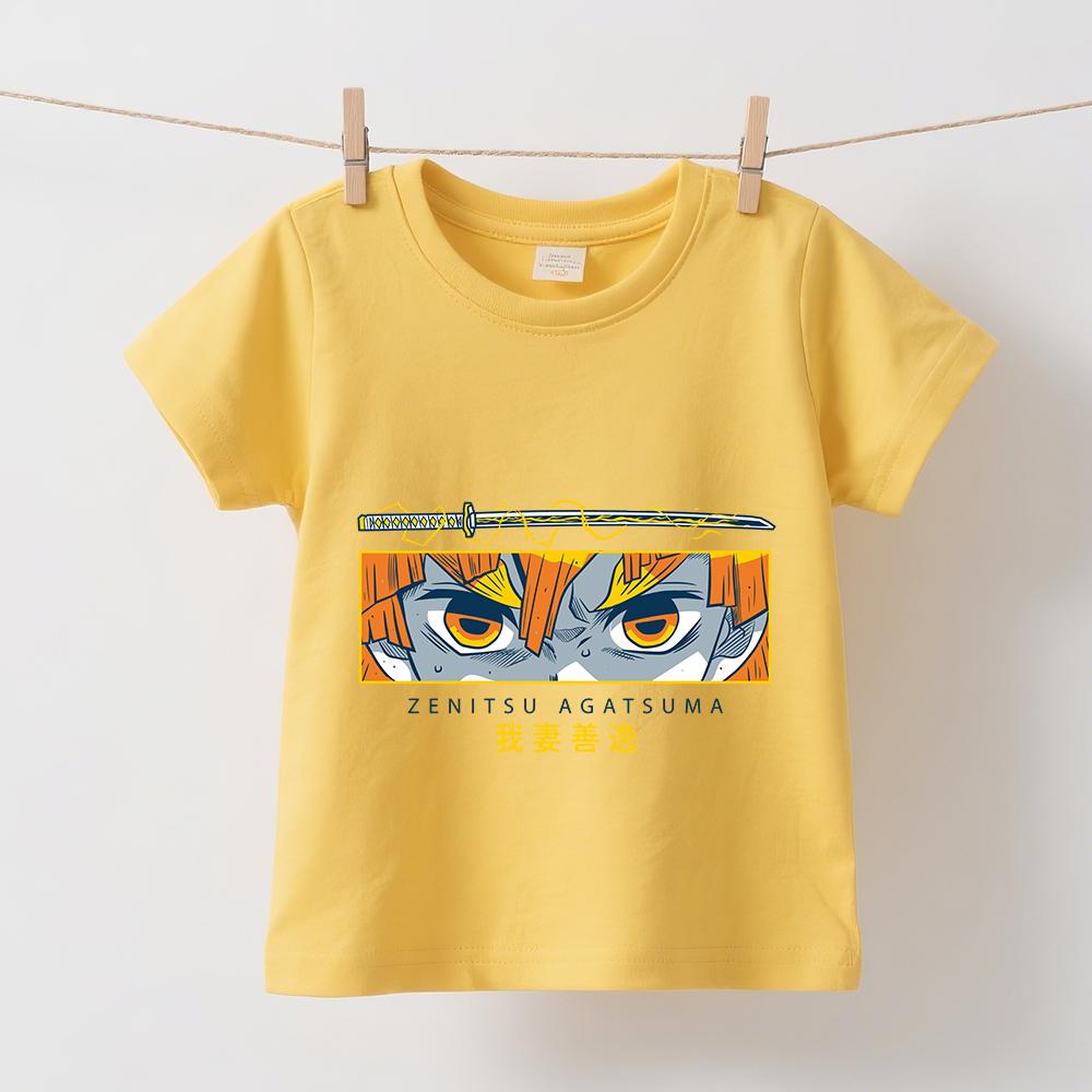 Demon Slayer Zenitsu Anime Print Kids Cotton T Shirt Boys Girls Short Sleeve Clothes Summer Casual Comfortable Top