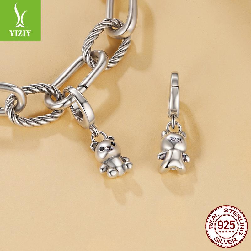 Open And Close Bear Pendant S925 Silver Beads, Childlike Creative Diy Bracelet Animal Bead Accessories