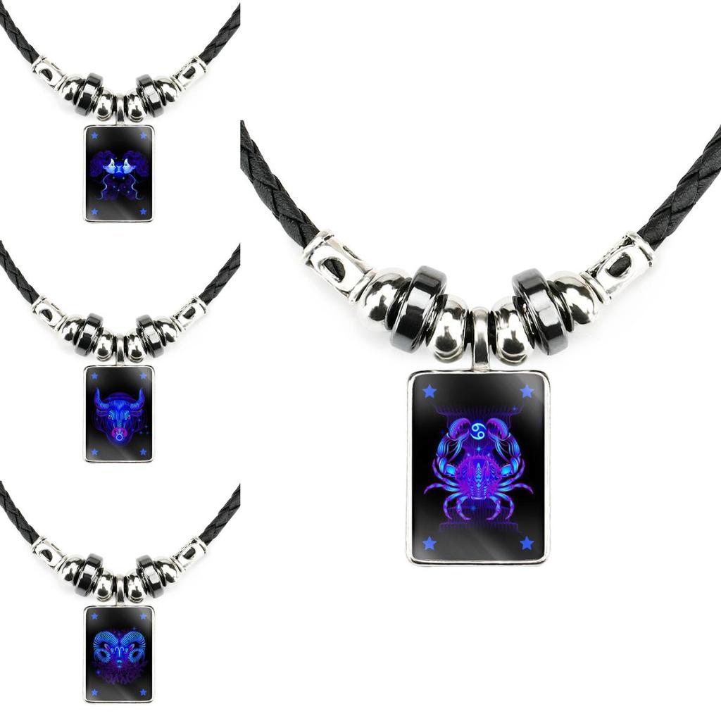 Sign Zodiac Personalized Necklace With Black Leather Rope And Pendant Alloy