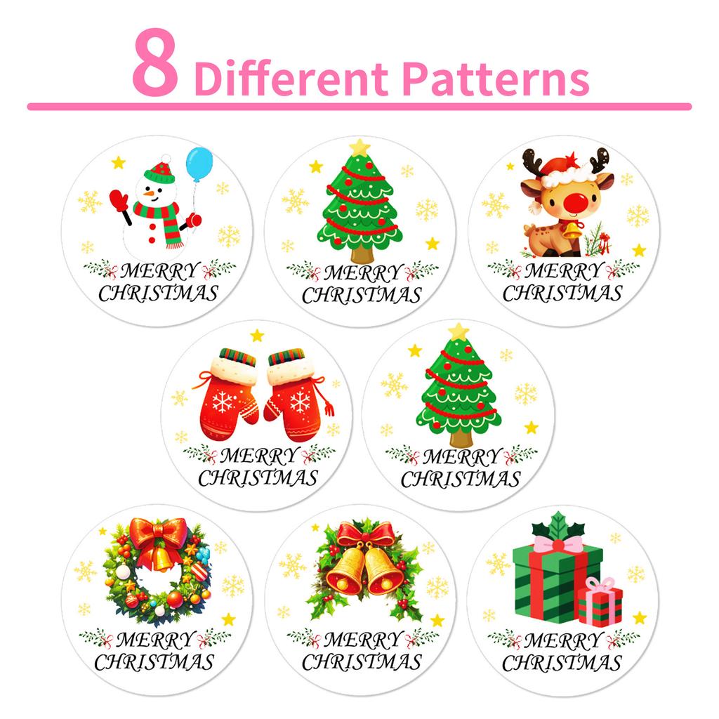 500 Sheets/Roll Christmas Roll Stickers 8 Pattern Circulation Children'S Handbook Polka Dot Stickers Sealing Stickers