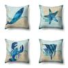 Polyester Pillowcase Peach Leather Velvet Cushion Cover Marine Life Seahorse Octopus Printed Pillowcase Car Cushion