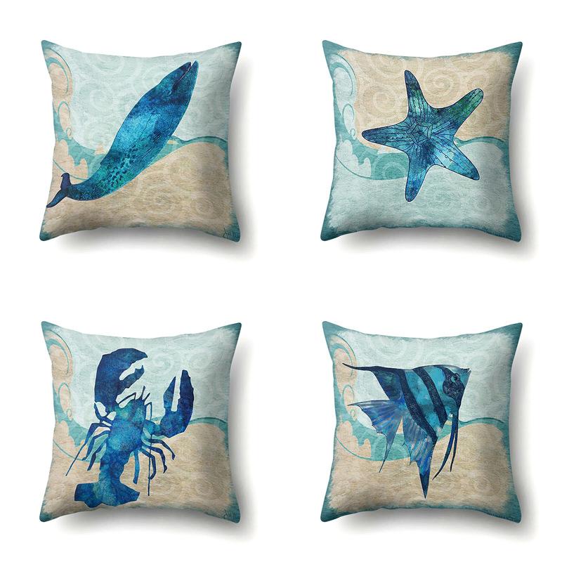 Polyester Pillowcase Peach Leather Velvet Cushion Cover Marine Life Seahorse Octopus Printed Pillowcase Car Cushion