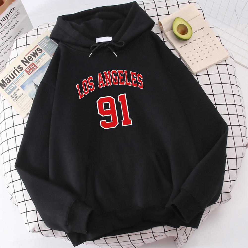 Los Angeles 91 Team Uniform Printing Hoodies Mens Sport Oversized Sweatshirt Vintage Warm Top Comfortable Fleece Hoodie For Men