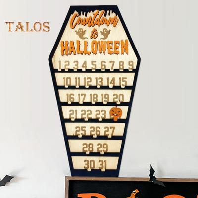 Halloween Advent Calendar Wooden Countdown To Halloween Ornament with Movable Pumpkin Block for Home Decor