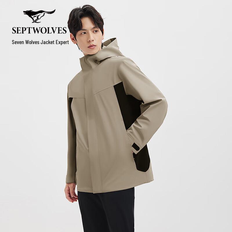 SEPTWOLVES Men's Hooded Patchwork Jacket