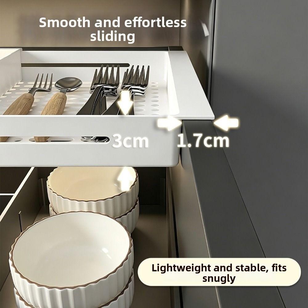 Plastic Expandable Drawer Organizer Space Saving Large Capacity Cutlery Storage Box with Compartment Utensil Tray Forks