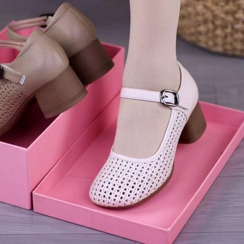 

Женские слипоны с открытым носком, дышащие, на массивном каблуке, из мягкой кожи, универсальные, с противоскользящими свойствами 35 белый