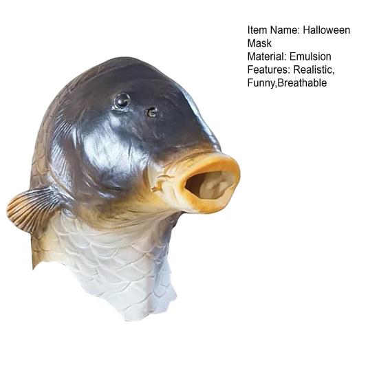 Realistische Hering Halloween Maske Lustige Fischkopf Maske, Latex Karpfen Cosplay Requisite, Tierparty für Streiche, Süßes oder Saures Geschenk Erwachsene Bequem