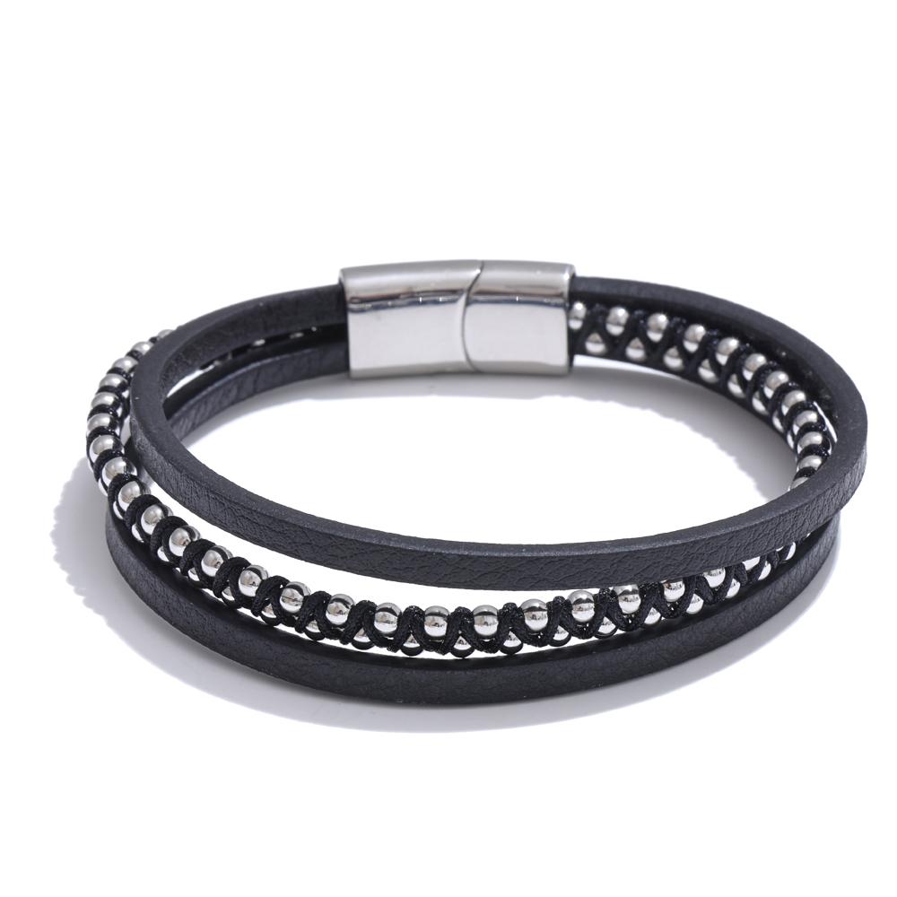 

Yhpup 22cm Rope Braided Fiber Leather Layered Men Wrist Bracelet Classic Stainless Steel Vintage Charm Jewelry Accessories