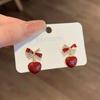 Bowknot Crystal Red Color Heart Pendant Earring for Women Sweet Gift Simple Geometry Temperament Creative Jewelry Accessory
