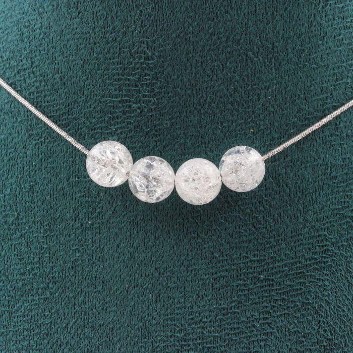 Pierres et Minéraux. Collier 4 perles Quartz craquelé du Brésil 8 mm Chaine en acier Collier femmes, hommes. Taille personnalisable.