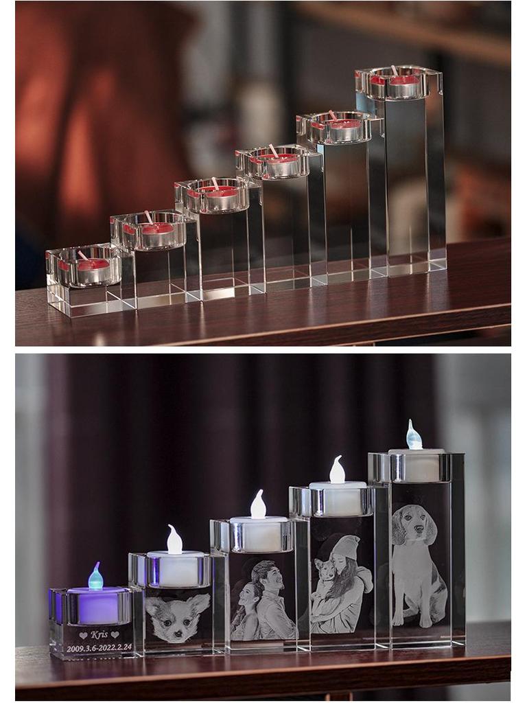Romantischer 3D-Kristall-Kerzenständer mit Fotogravur für Paare - Perfekt für die Heimdekoration, Geburtstage & den Valentinstag