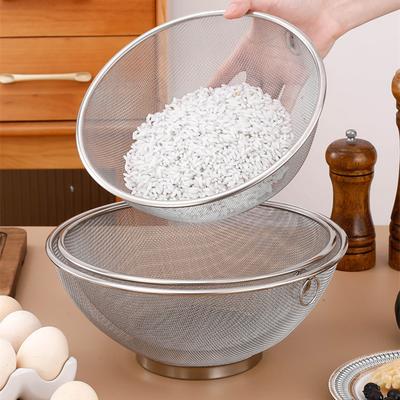 Stainless Steel Flour Sieve Drain Basket Colander Rice Vegetable Washing Basket Strainer Kitchen Accessories