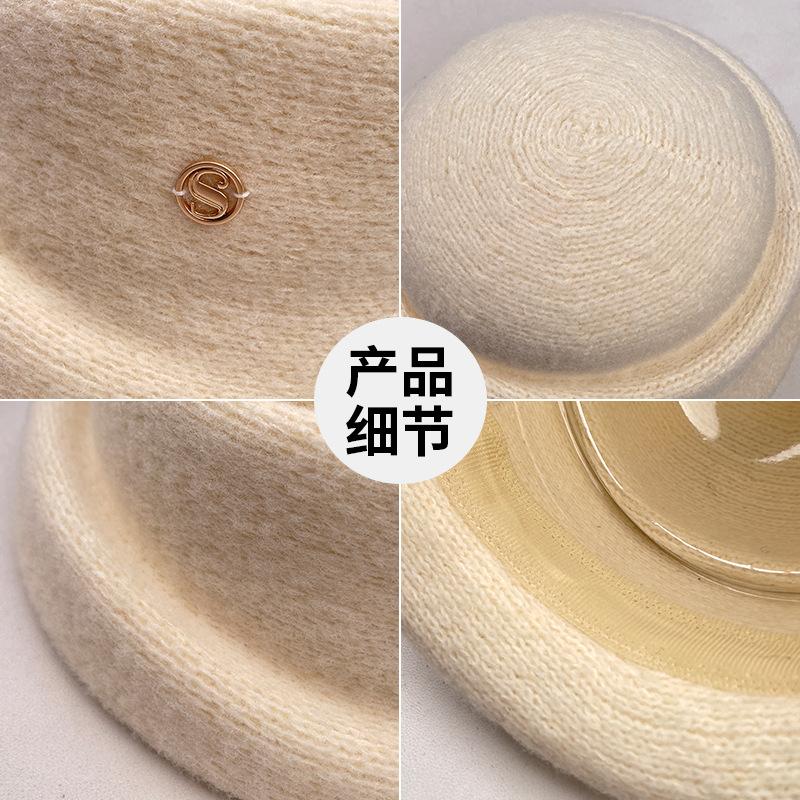 Hepburn Style Elegant Woolen Top Hat Women'S Autumn And Winter Temperament Advanced Sense Knitted Bucket Hat Warm Windproof Thousand Gold Hat