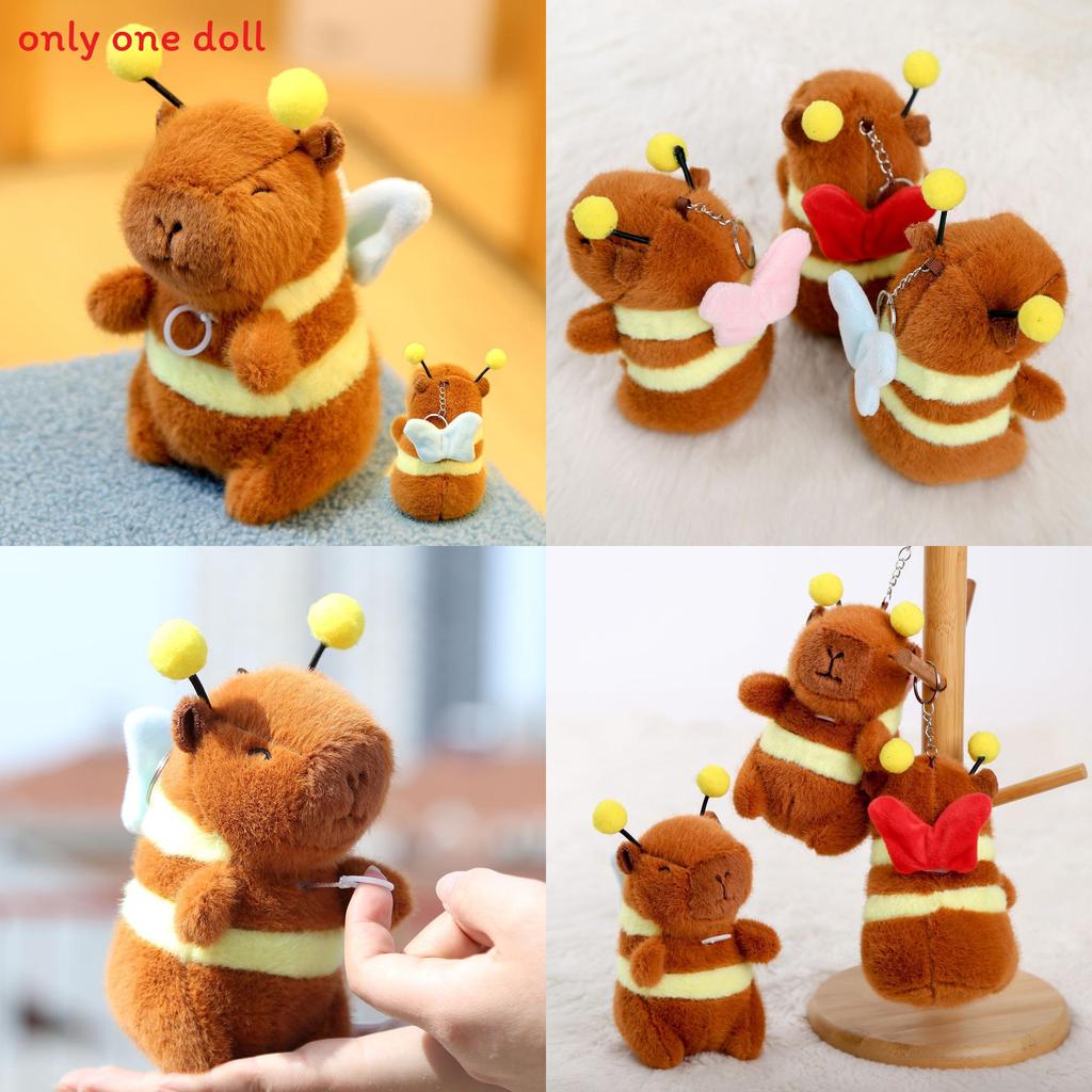 Animal Plush Toy Keyring Featuring Capybara And Bee Design With Soft Short Pile Material