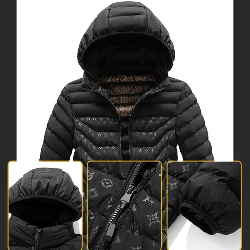 Cotton-padded Men's Winter Contrasting Color Graphene Slim-fit Removable Cap Thickened Hooded Jacket Men's