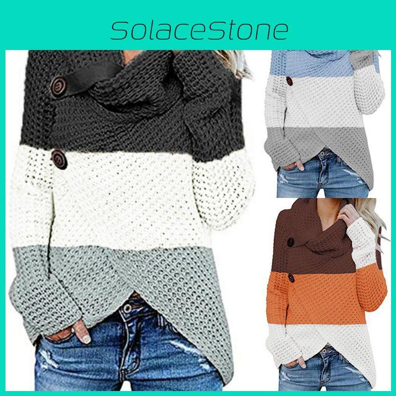 Stylish Women Long Sleeve Casual Knitted Sweater Jumper With Irregular Design