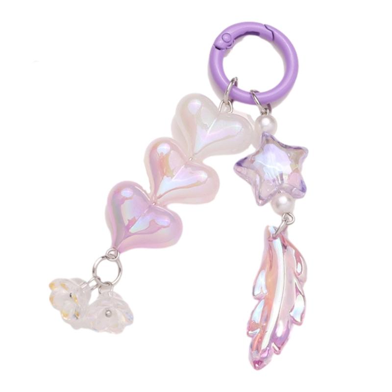 

Sweet Heart Keychains Party Gifts Acrylic Material Cute Feather Keychains Handbag Pendent Keyrings for Women Girls фіолетовий