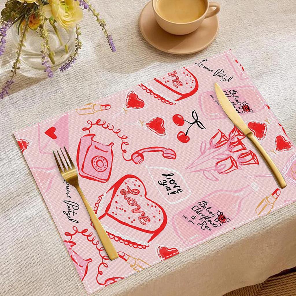 1PC Heart Placemat Dining Table Decor Linen Tableware Coaster Kitchen Accessories For Valentine's Day Couple Confession Lover