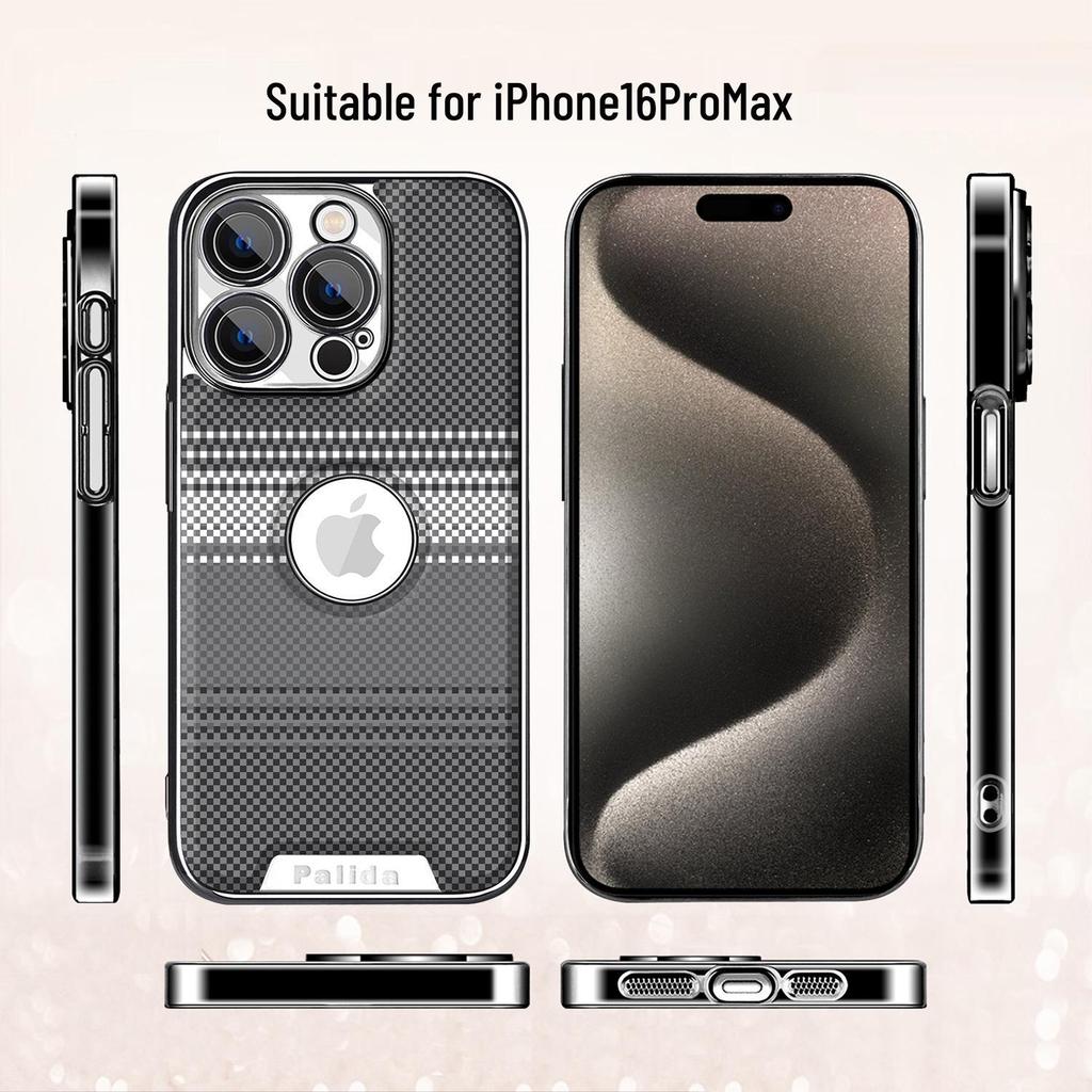 Kevlar Leather Texture Electroplated Anti-Drop Case for iPhone 16 Pro Max/17 Full Cover