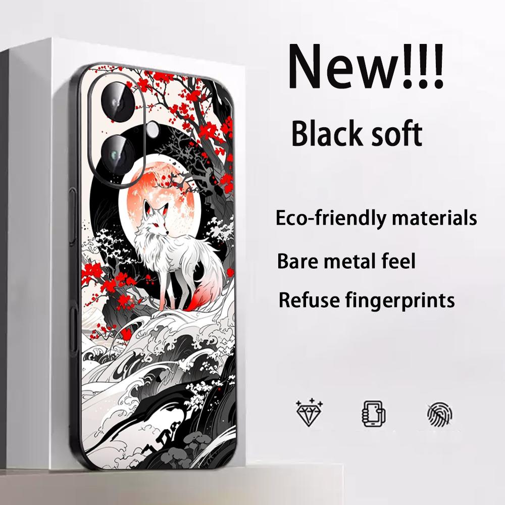 Nine-tailed fox art fashion design Phone Case For iPhone 17 16 e 15 14 13 12 Plus Mini Pro Max Soft black Shockproof Cover