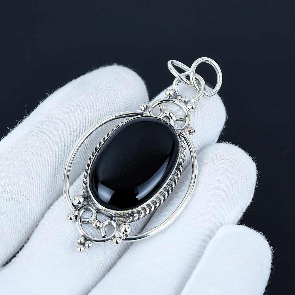 Black Onyx Pendant 925 Sterling Silver Bunny Pendant Handmade Jewelry Onyx Gemstone Silver Pendant Gift for her Gift for Mom Gift for wife