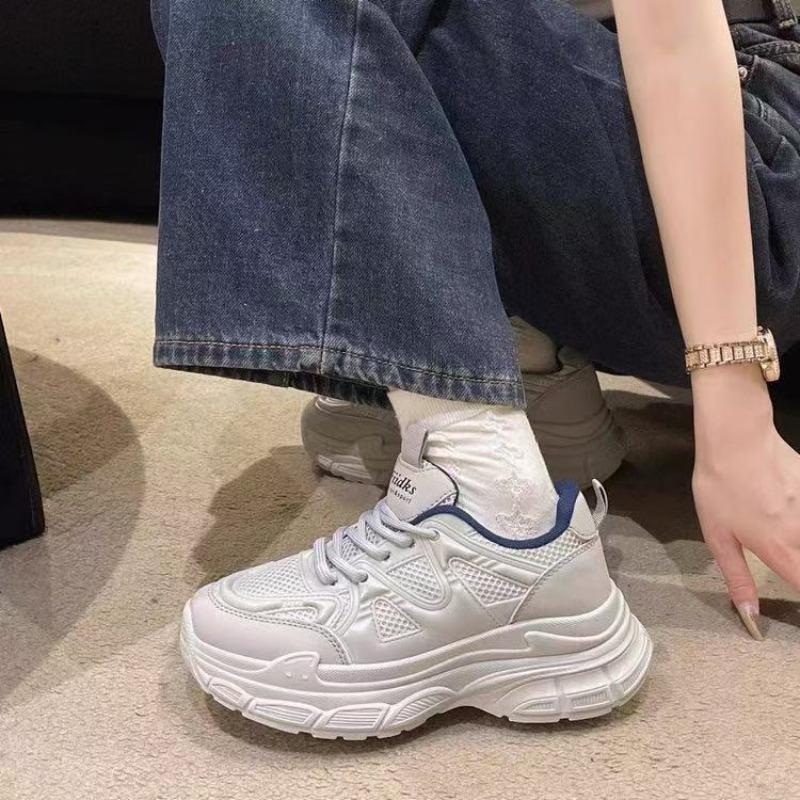 Breathable Mesh White Shoes, Wearing Thick-soled Muffin Women's Autumn Running Casual Sports Shoes