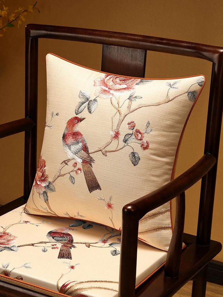 Veemi Home Leinen Kissenbezug Frühling Vögel Stickerei Orientalischer Luxus Hochwertiger Kissenbezug für Couch Sofa Bett 18x18 Zoll