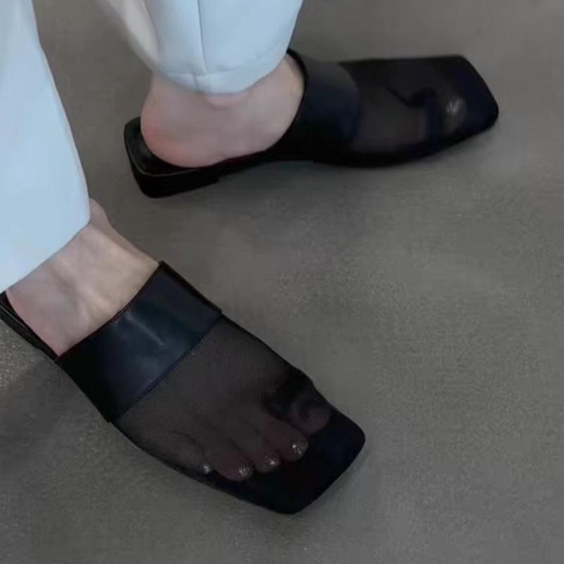 Fashion Mesh Clip Toe Slippers Flats Women Mules Shoes Slingback Sandals Summer 2025 New Brand Trend Mujer De Sandalias