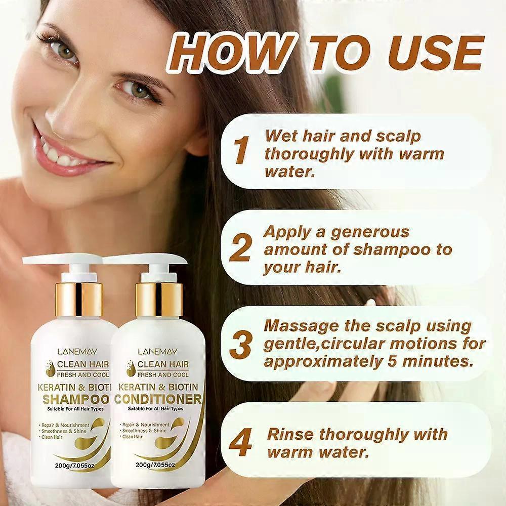 Keratin & Biotin Shampoo and Conditioner Set, Repair & Nourishment, Smoothness &Shine Clean Hair | For Dry & Frizzy Hair | Moisturizing Treatment For