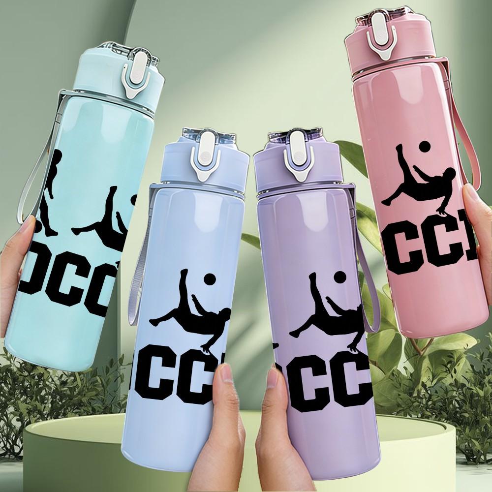 1PC Soccer Player Silhouette Text 750ml Color Plastic Sports Water Bottle Leakproof Flip Straw Lid Suitable for Sports Office Home Use