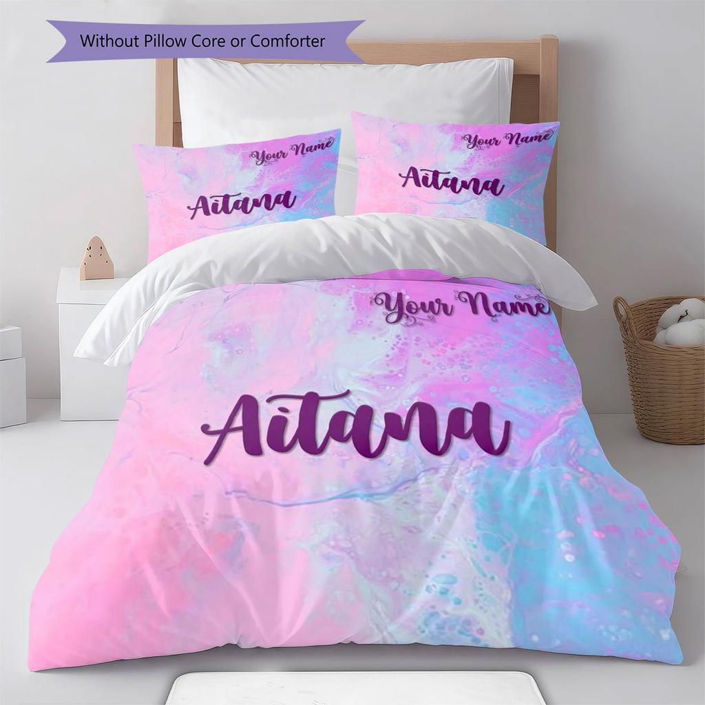 Aitana Custom Name Pattern Bedding,Quilt Set Quilt Cover Pillowcase Home Birthday Gift(1 * Duvet Cover + 2 * Pillowcase, Without Core)