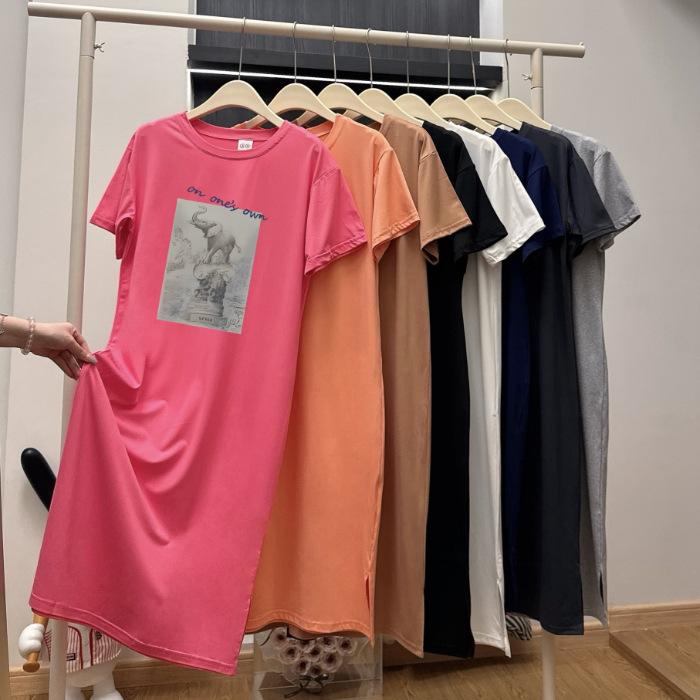 Short sleeve nightdress women's summer long knee large size loose T-shirt pajamas Internet celebrity ins home dress can be worn outside