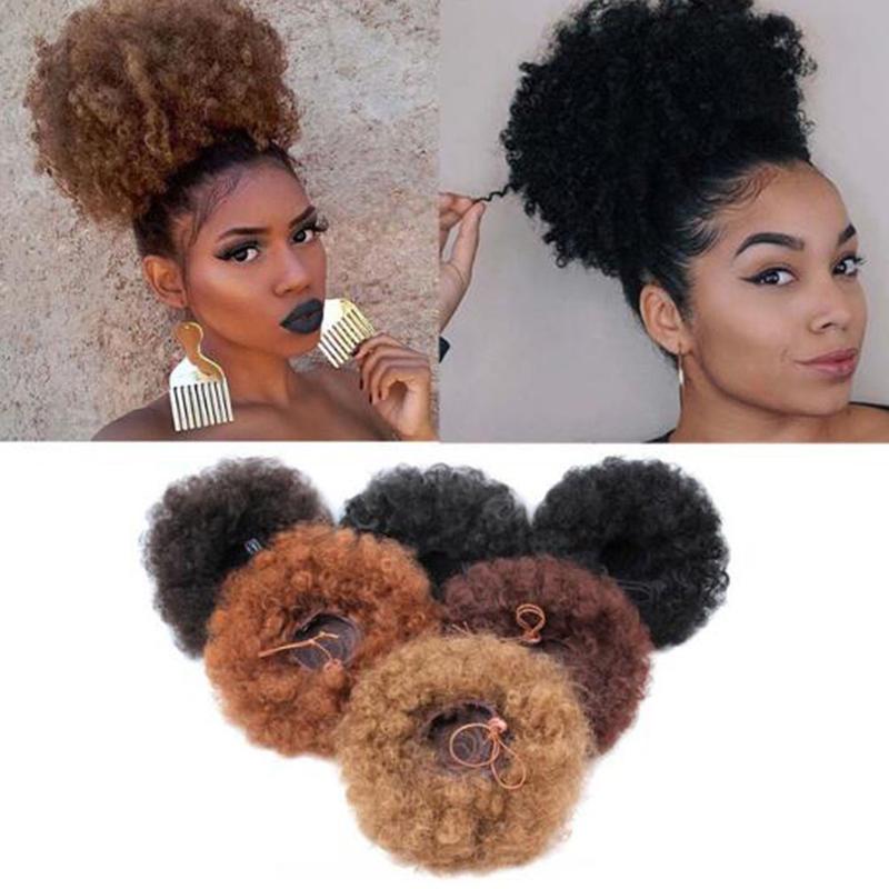 Short Afro Puff Curly Ponytail Drawstring Clip In Hair Extension Synthetic Curly Hair Curly Wig