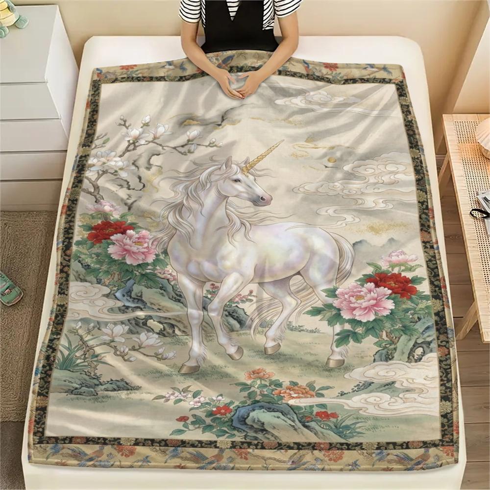 Unicorn Animal Print Flannel Blanket, High quality Comfortable for All Seasons, Home Decor, Warmth and Comfort, Perfect for Christmas Gifts139
