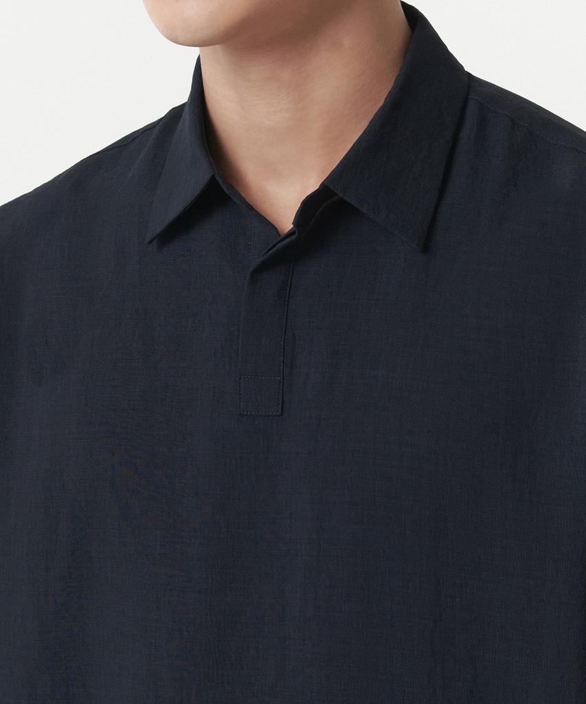 Musinsa Standard Relaxed Linen-Like Tunic Short Sleeve Shirt [Navy]