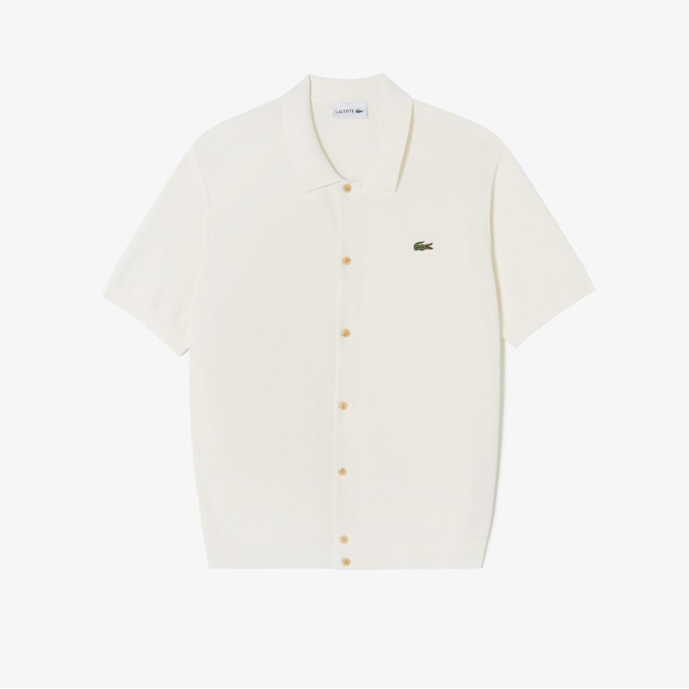 [Lacoste] Men's Rib-Knit Short Sleeve Cardigan AH457E-56GXFJ