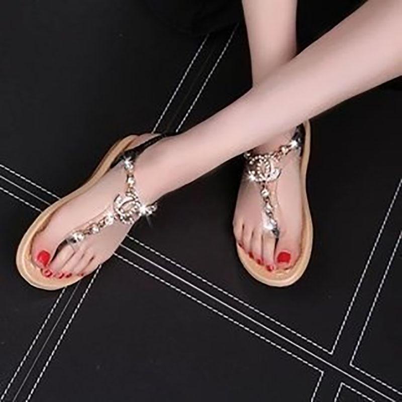 Gold Sandals Women Gladiator Sandals Rhinestones Shoes Woman Flat Sandals Beach