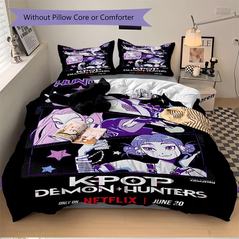 3pcs bedding set KPOP Demon Hunters Includes 1 Comforter + 2 Pillowcases, Without Pillow Inserts, Soft Comfortable, Lightweight Breathable,