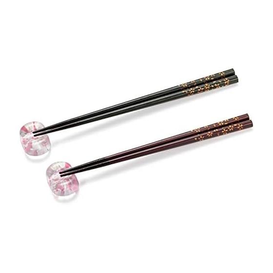 ADERIA Tsugaru Vidro Sakura Oval Chopstick Rest/Chopstick Set, Made in Japan, Gift Box, Dishwasher Safe, Cute, Stylish, Gift for Couples, Women,