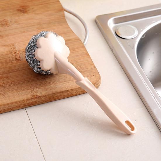 Long Handle Home Kitchen Steel Wire Ball Pot Dish Cleaning Brush Washing Tool