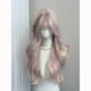 Wig for Women - Pink Long Hair with Misty Pink Blonde Highlights, Long Curly Hair with Straight Bangs, Japanese-style Kawaii Natural Full Lace Wig