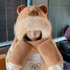 Cute capybara hat scarf gloves integrated women's winter windproof warm plush three-piece hat