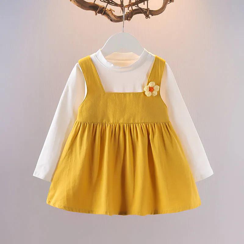 2PCS Children Clothing Set Spring Summer Girls Suits Printing Long Sleeve Tops + Suspender Skirt Clothing Set