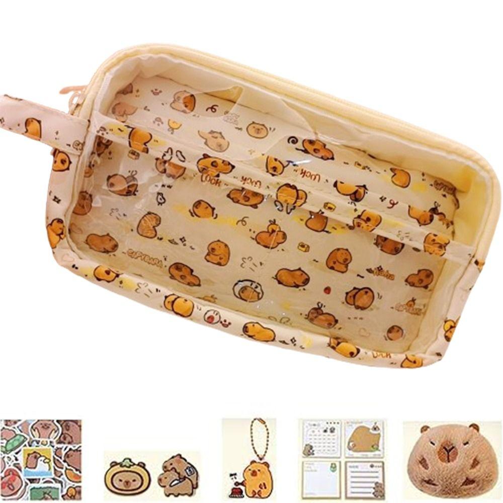 

Creative Capybara Pen Case 5 Layers Large Capacity Cartoon Pencil Box with Front Pocket Cute Capybara Pen Holder School Supplies