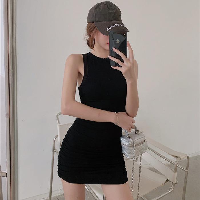 Summer High Street Spice Girl Slim Sleeveless Versatile Three-Color Dress Korean Version Pure Desire Skinny Buttocks Dress